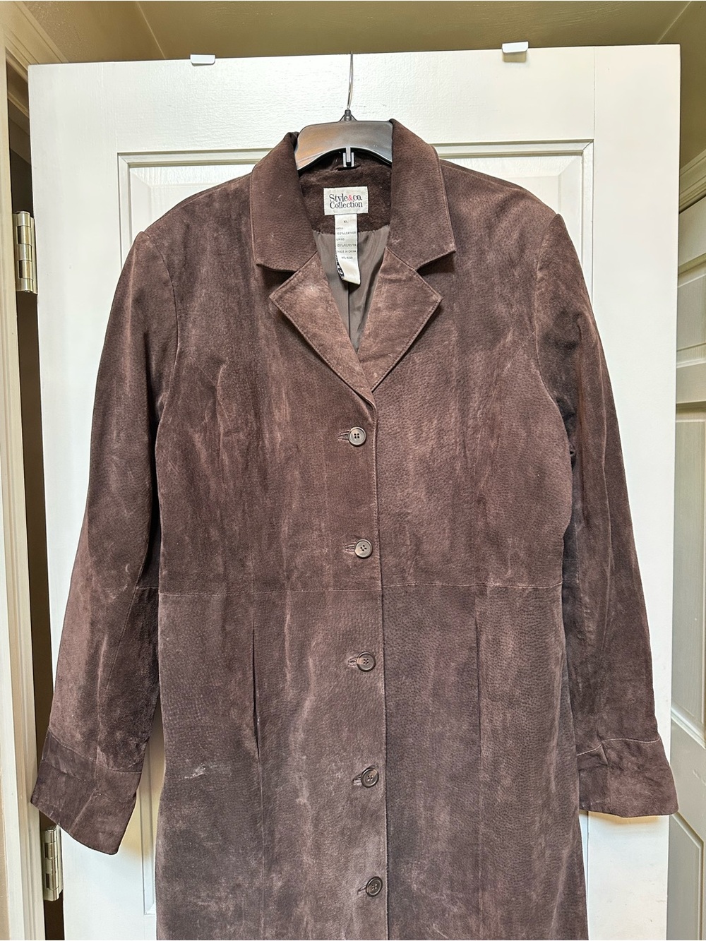 Vintage Style & Co. Brown Leather Button-Front Trench Coat XL